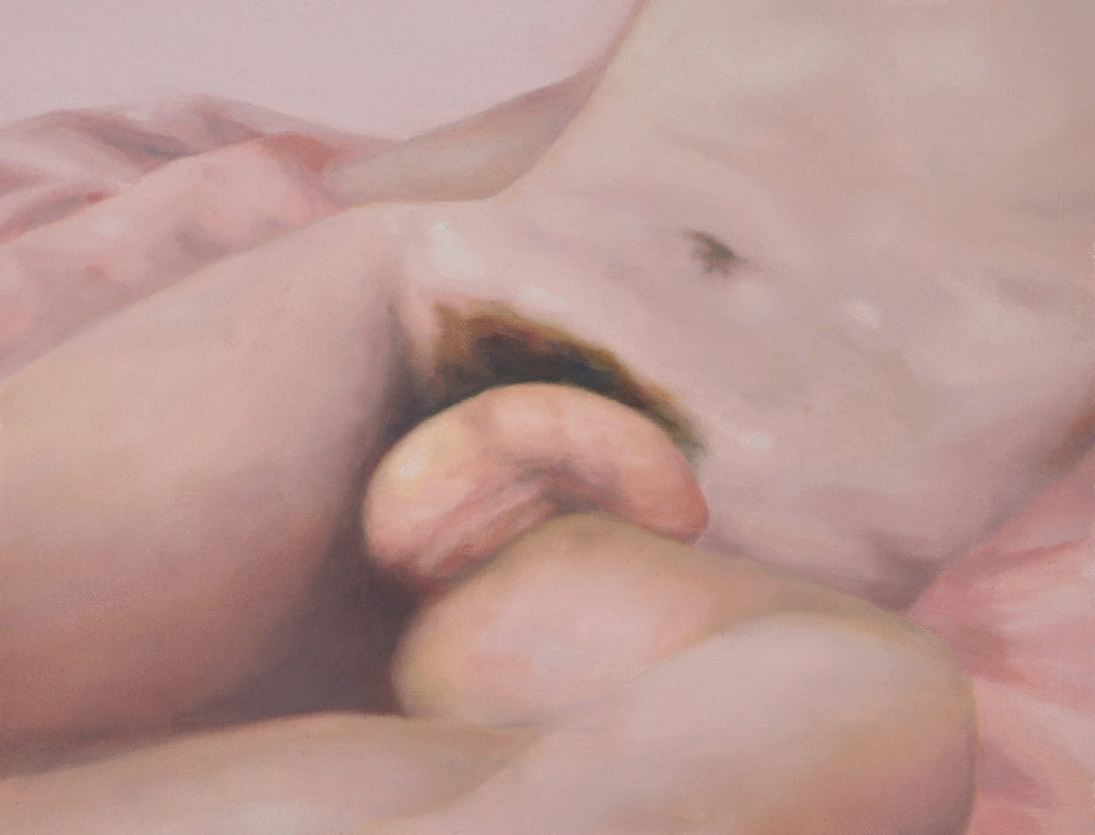 Close view of intertwined nude bodies against a pale background.